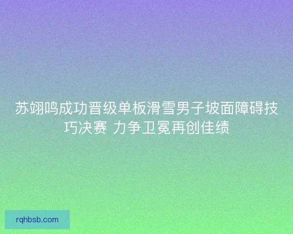 苏翊鸣成功晋级单板滑雪男子坡面障碍技巧决赛 力争卫冕再创佳绩