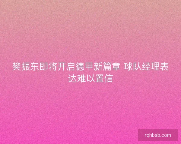 樊振东即将开启德甲新篇章 球队经理表达难以置信